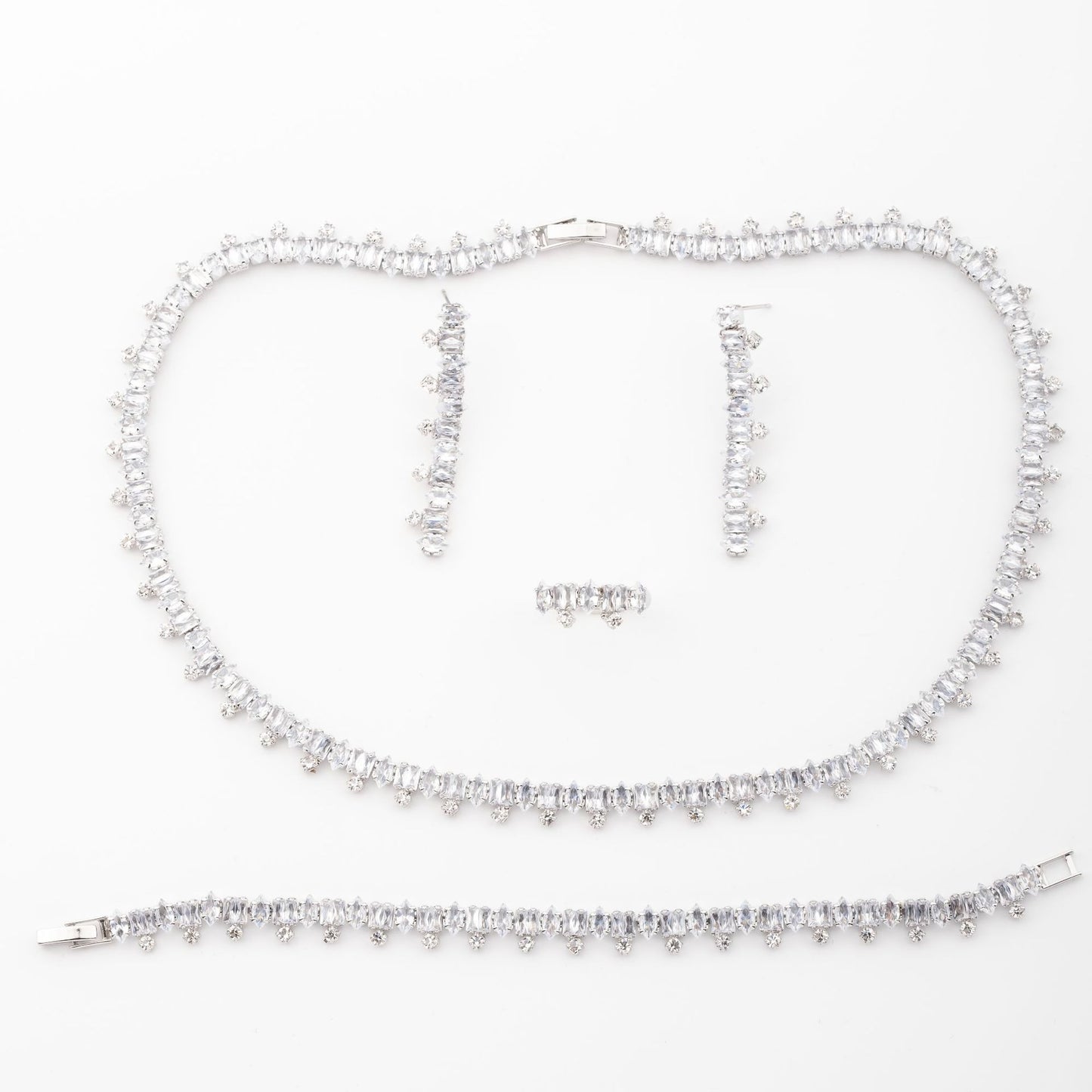 1 set of elegant inlaid sparkling cubic zirconia bouquet pendant design jewelry set for ladies party