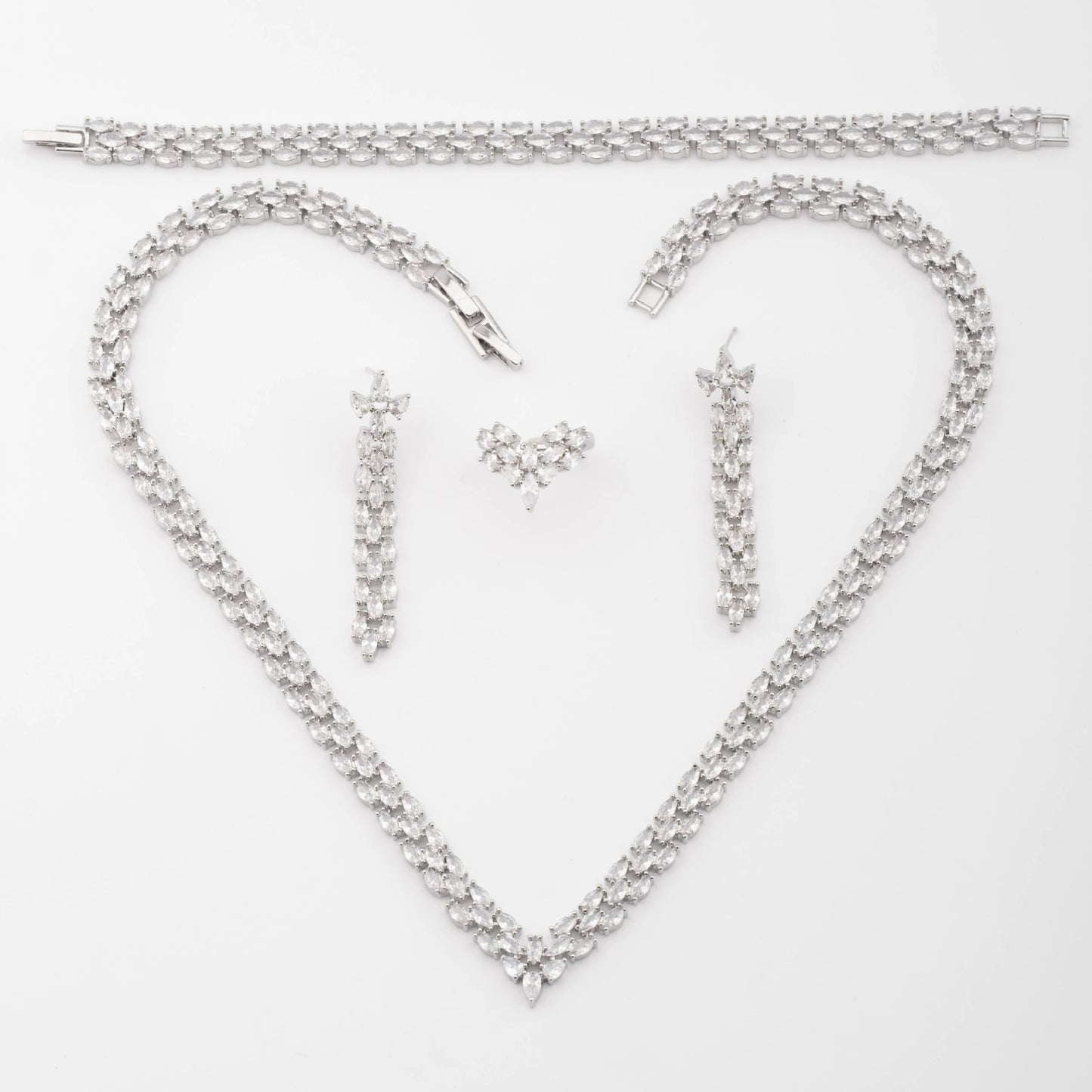 1 elegant set of sparkling cubic zirconia bouquet pendant design jewelry set