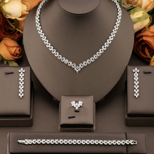 1 elegant set of sparkling cubic zirconia bouquet pendant design jewelry set