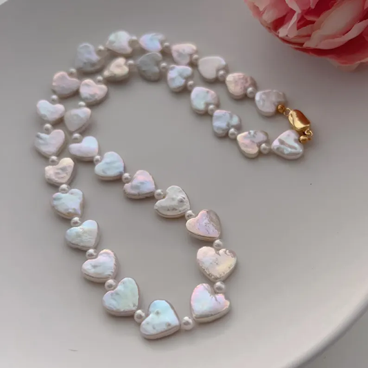 Heart Baroque Pearl Necklace, Real Freshwater Pearl Wedding Jewelry, 925 Sterling Silver, Christmas Gift,17.7inch