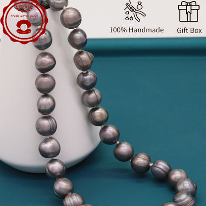 100% handmade authentic 10-11mm grey natural Freshwater Pearl necklace Elegant 17.7inch long men's and women's luxury freshwater pearl necklace with gift box, perfect for everyday and birthday parties, ideal forValentine's Day[XL-2411Sliver-002]