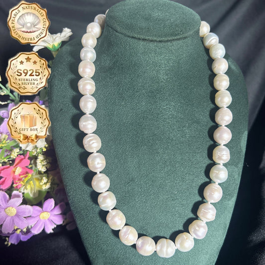 Elegant freshwater pearl necklace S925 silver, Baroque round pearls, vintage luxury, fashion accessories, June Birthstone, the perfect gift for everyday parties, Valentine's Day 【NK-XL2501-White-04】