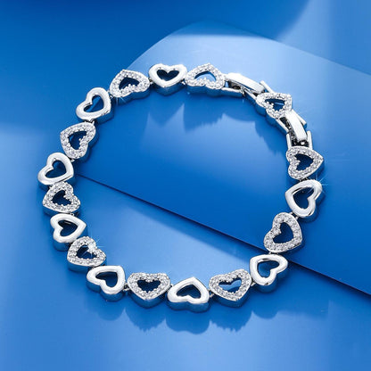 1 luxurious and elegant inlaid sparkling cubic zirconia hollow love design bracelet suitable for women's wedding