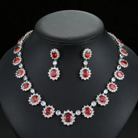 Zircon necklace and earring set for brides, wedding dresses, toasting dresses, and accessories