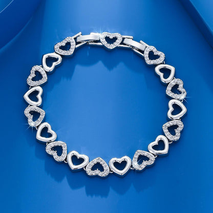 1 luxurious and elegant inlaid sparkling cubic zirconia hollow love design bracelet suitable for women's wedding