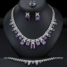 Zircon necklace, earrings, bracelet, and ring four-piece set for brides, wedding dresses, and evening jewelry.