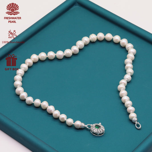 Exquisite 19.7inch long white Baroque natural Freshwater Pearl necklace Handmade fresh water pearl necklace with silver turquoise buckle, unique Christmas, Valentine's Day and Thanksgiving holiday gift, with gift box【XL-2412White-01】