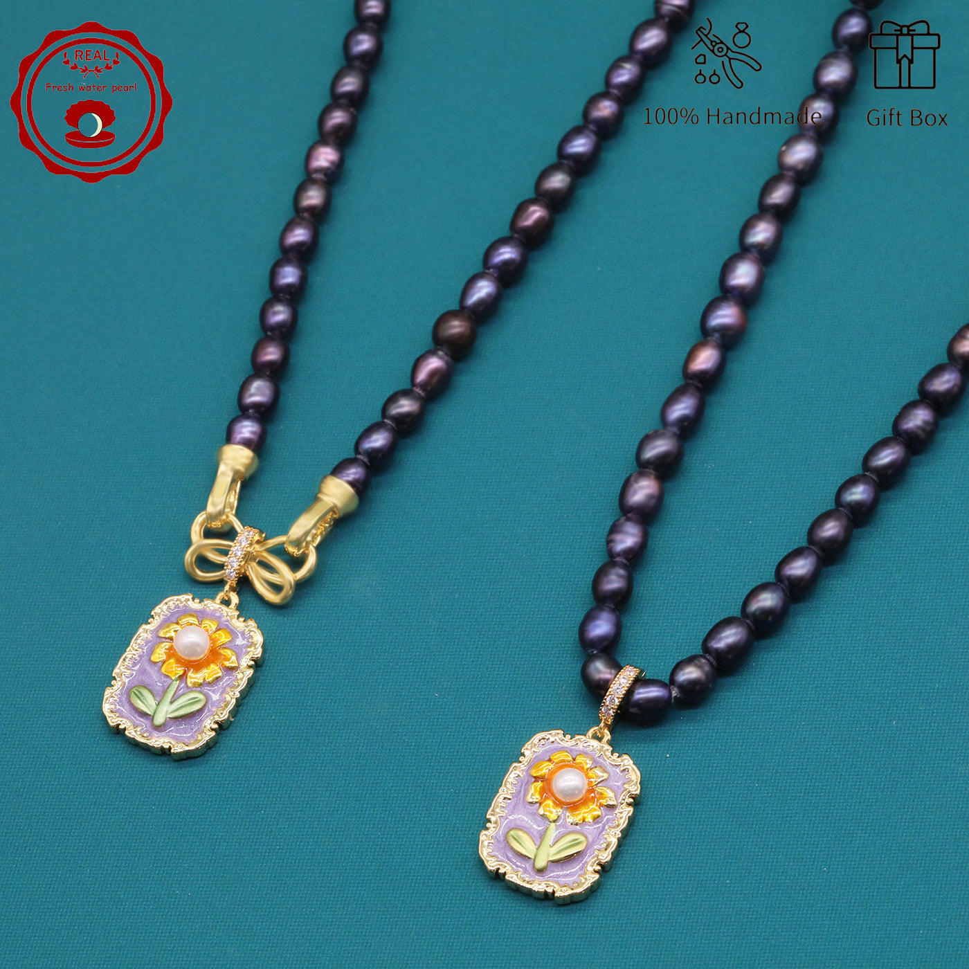 100% Handmade Elegant Freshwater Pearl Pendant Necklace, with Two Ways to Wear, with Fresh Flower Design Inside, Perfect for Mother'S Day, Parties, Daily Gifts, Business, Dinners - Suitable for All Seasons[NK-XL2501-Purple-02]