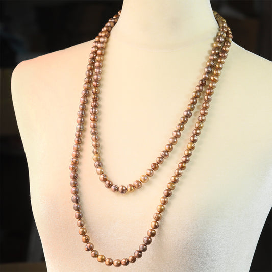 1 100% handmade 63inch long 9mm brown freshwater Pearl necklace Luxury all-in-one Freshwater Pearl necklace for everyday wear and special occasions, comes with a gift box【XL-2502Golden-07】