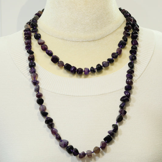 andcrafted Bohemian Elegant Irregular Dark Purple & Black Stone Long Necklace - 51.2 Inch Adjustable Women's Jewelry with Gift Box for Daily Wear, Beach Vacations, Parties, Birthdays, Anniversaries & Valentine's Gifts