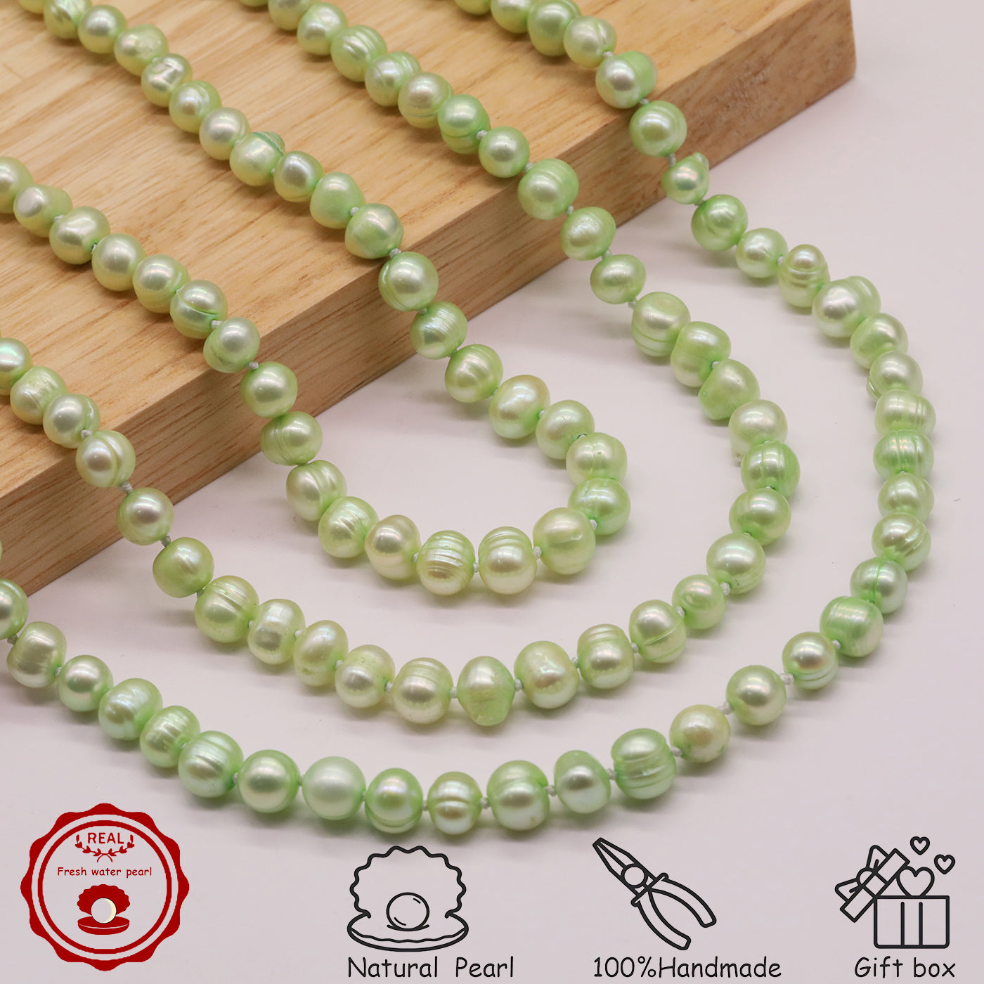16.9Inch 8-9Mm Luxury Green Natural Freshwater Pearl Necklace, 100% Handmade, Elegant Fashion Jewelry for Him/Her, Suitable for Daily, Party, Wedding, Anniversary, Valentine'S Day, Halloween, Christmas, New Year Gift[NK-XL2501-Green-01]