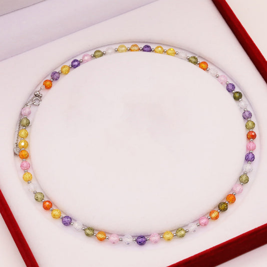 Real 6mm Multicolor Zircon Necklace 17.7inch Long Zircon Necklace, Everyday Wild Zircon Necklace