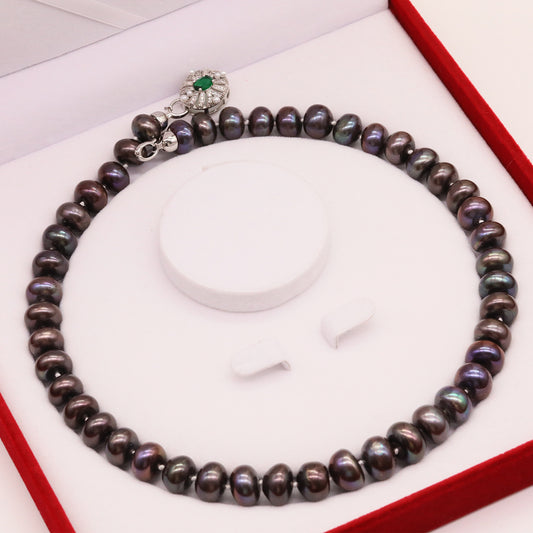 11-13mm Large Purple Freshwater Pearl necklace 100% handmade 19.7inch long flat freshwater pearl necklace with unique round button, ideal gift with gift box [XL-2502Brown-01]