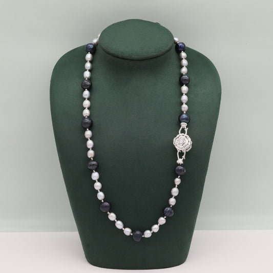 100% handmade 17.7inch long Freshwater Pearl Necklace Fashion design Men's and women's Freshwater Pearl necklace suitable for everyday, wedding, birthday party and anniversary【NK-XL2501Black-01】