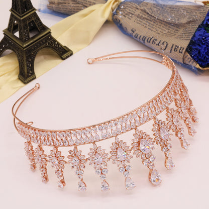 2.75inch high rose gold zircon crown sunflower shape queen zircon crown for banquets, parties and festivals