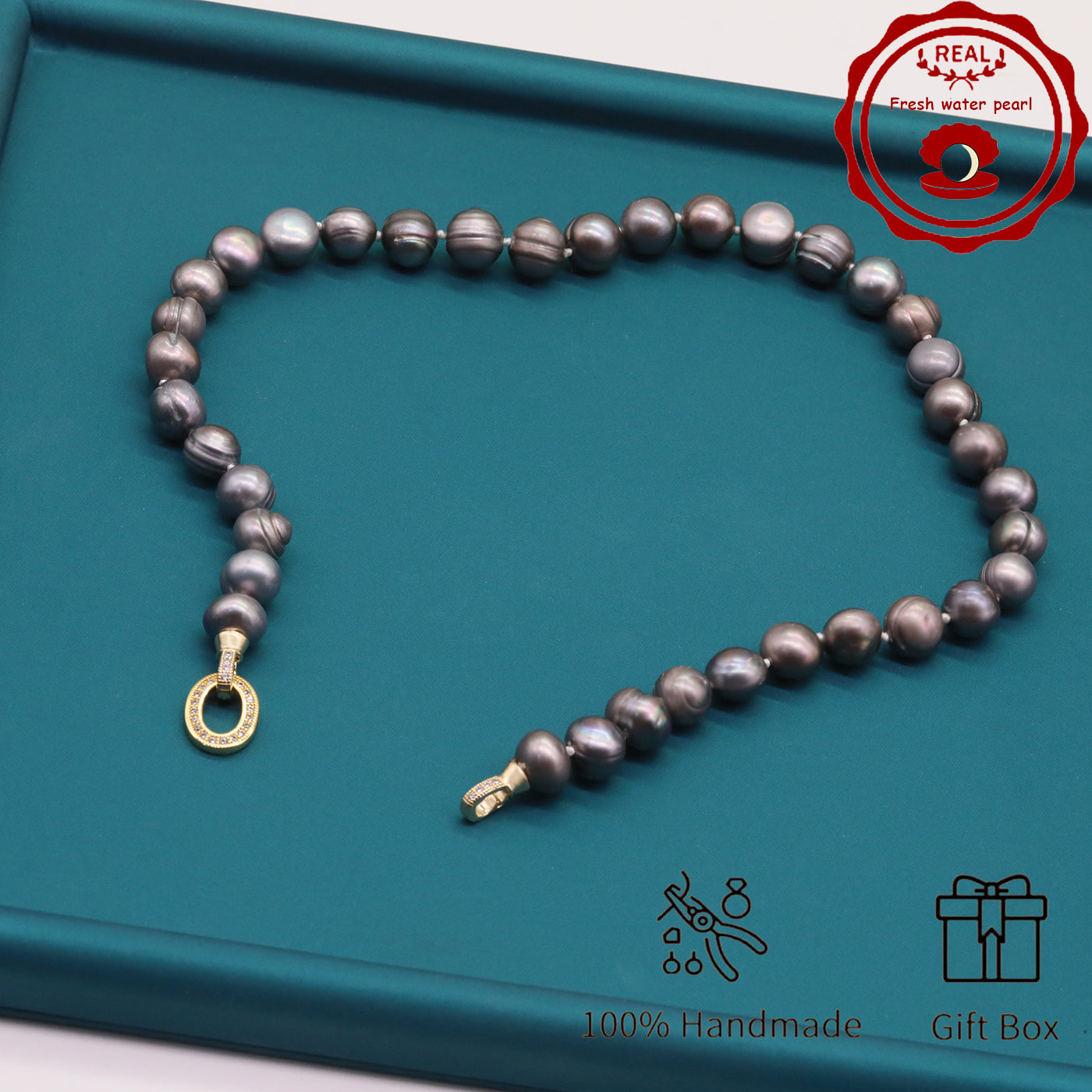 100% handmade authentic 10-11mm grey natural Freshwater Pearl necklace Elegant 17.7inch long men's and women's luxury freshwater pearl necklace with gift box, perfect for everyday and birthday parties, ideal forValentine's Day[XL-2411Sliver-002]