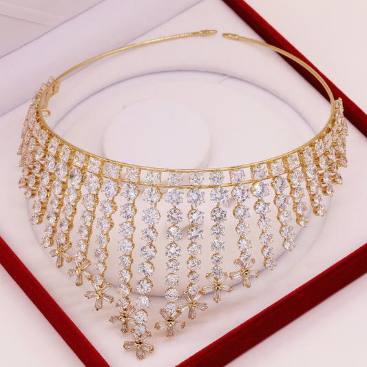 3.5inch High Gold Zircon Crown Elegant Queen Zircon Crown Princess Crown for Daily, Wedding & Holidays