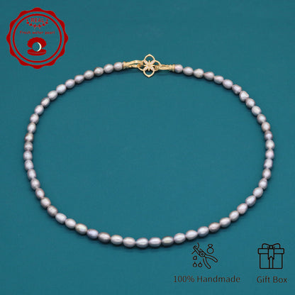 Elegant Handcrafted Gray Freshwater Pearl Necklace with Golden-Embellished Butterfly Clasp, Perfect for Daily Wear & Special Occasions, Includes Gift Box[NK-XL2501silver-02]