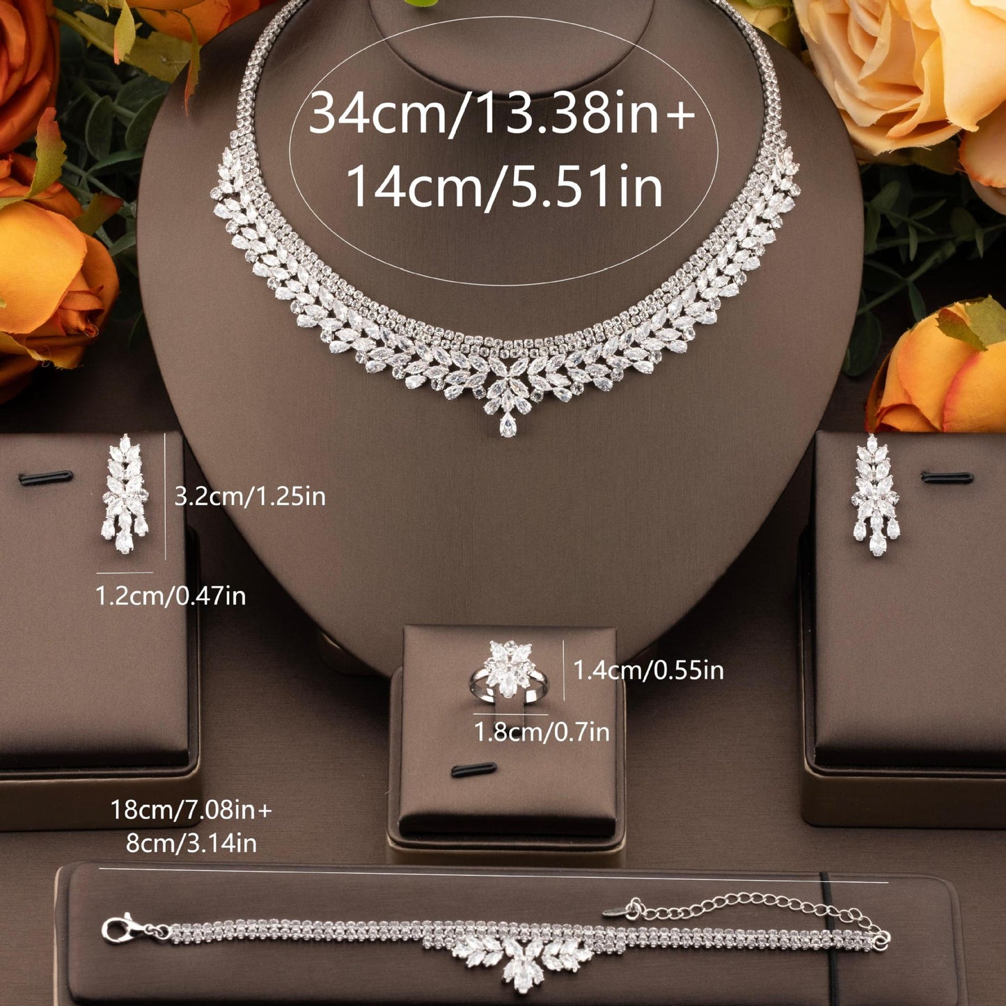 1 set of elegant inlaid sparkling cubic zirconia bouquet pendant design jewelry set for ladies party banquet
