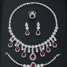 Zircon necklace, earrings, bracelet, ring set, bridal gown, wedding evening jewelry