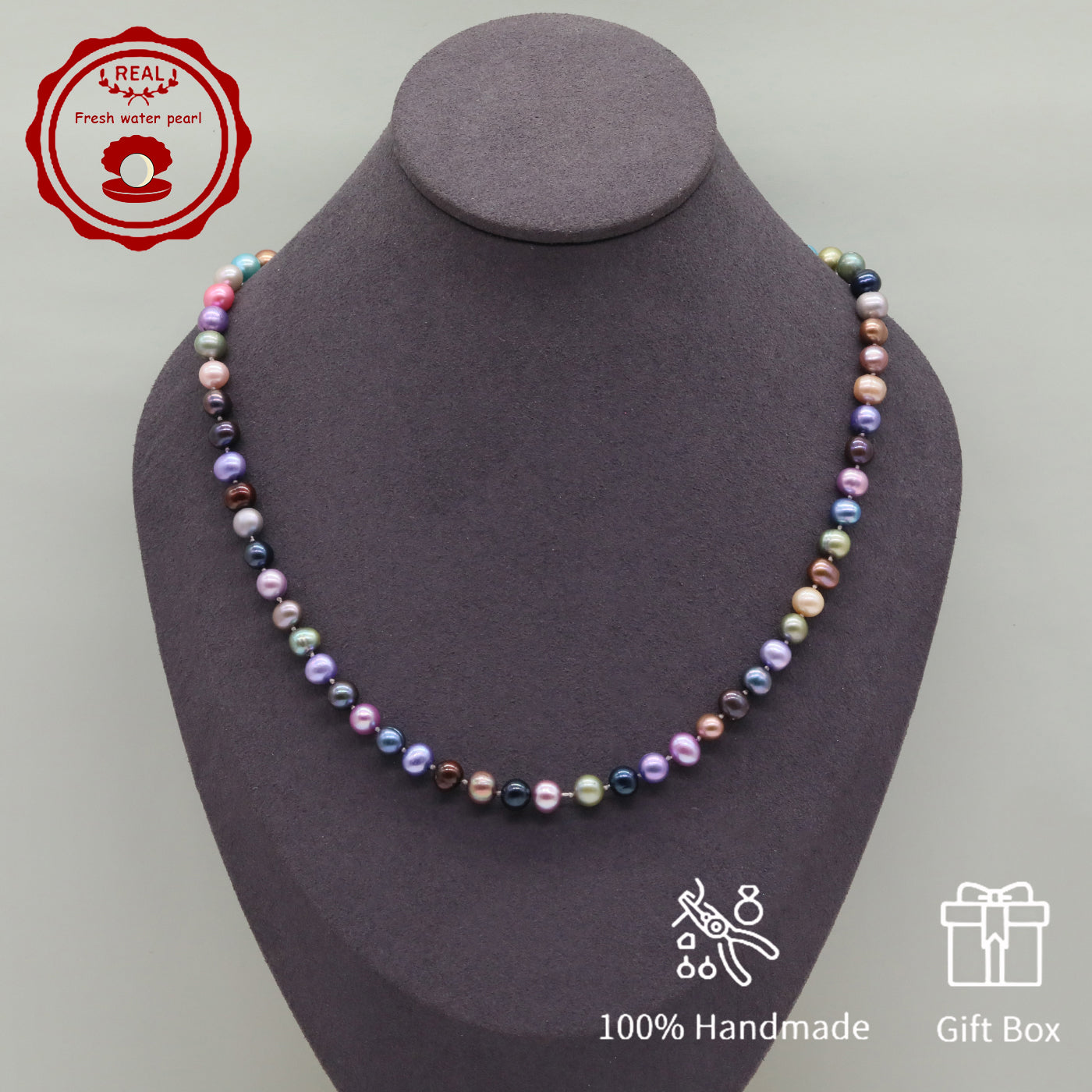 18.9inch Freshwater Pearl Necklace, Elegant Handcrafted Multicolor Unique Mixed Colors, Perfect for Daily Wear & Gifts with Gift Box[NK-XL2501Colour-02]
