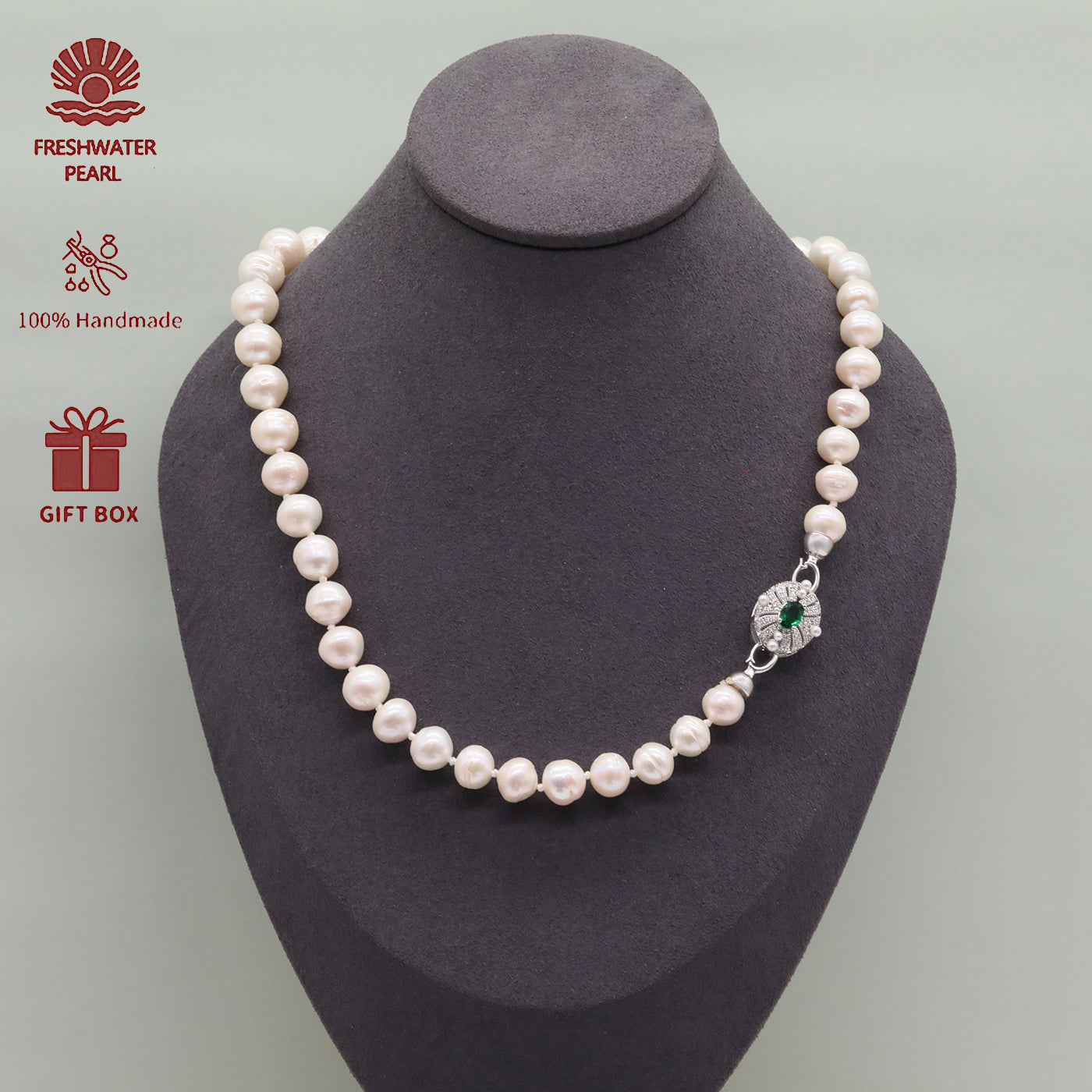 Exquisite 19.7inch long white Baroque natural Freshwater Pearl necklace Handmade fresh water pearl necklace with silver turquoise buckle, unique Christmas, Valentine's Day and Thanksgiving holiday gift, with gift box【XL-2412White-01】