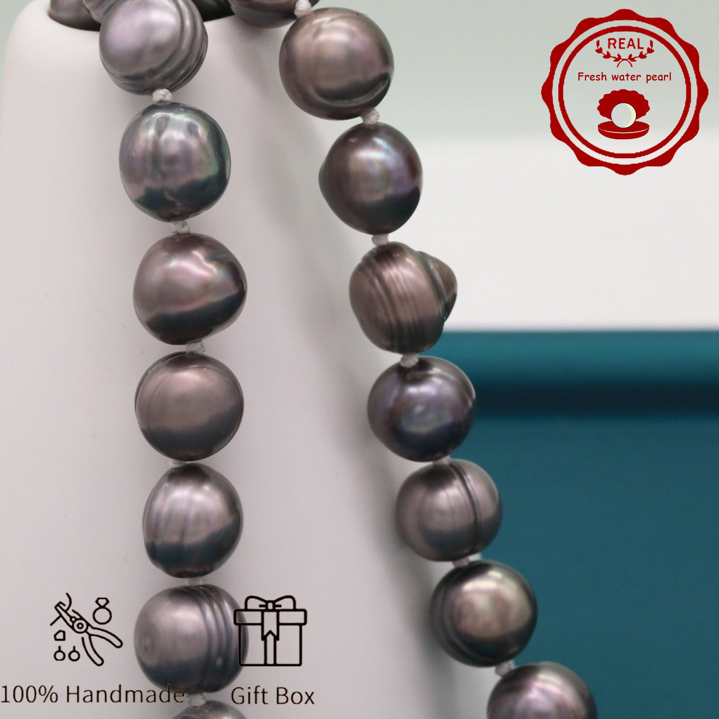 100% handmade authentic 10-11mm grey natural Freshwater Pearl necklace Elegant 17.7inch long men's and women's luxury freshwater pearl necklace with gift box, perfect for everyday and birthday parties, ideal forValentine's Day[XL-2411Sliver-002]