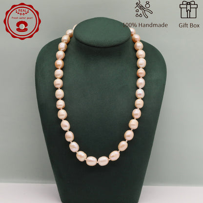 Elegant 16.5" Pink Freshwater Pearl Necklace - Handcrafted, 10mm Beads with Gift Box - Perfect for Casual Attire & Special Occasions【XL-2411PInk-001】
