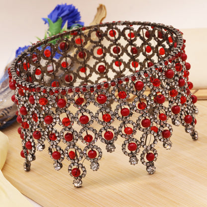 3.93inch Long Round Red Bead Crown Unique Princess Crown Queen Crown, suitable for everyday, festival and party