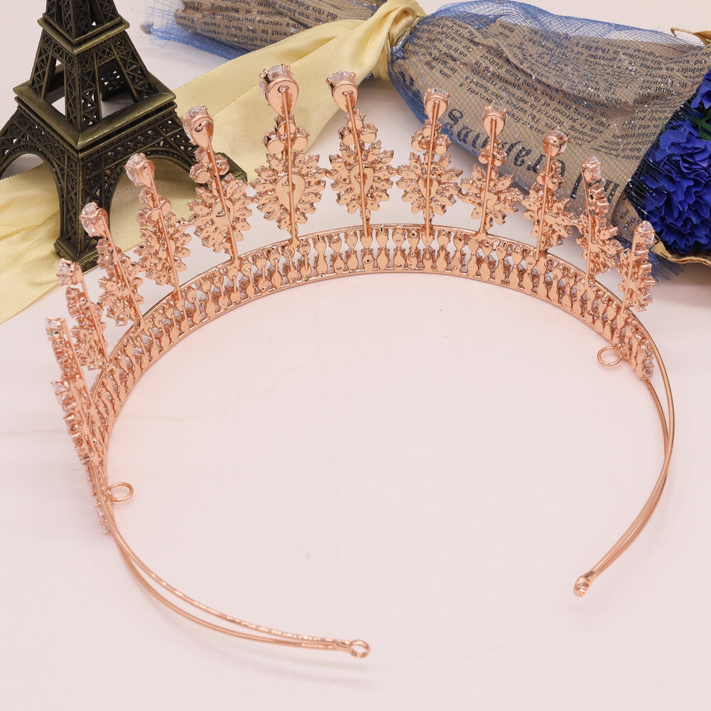 2.75inch high rose gold zircon crown sunflower shape queen zircon crown for banquets, parties and festivals