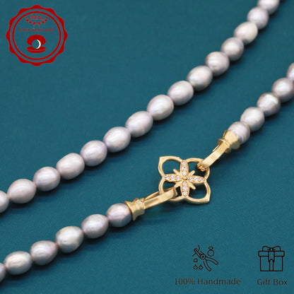 Elegant Handcrafted Gray Freshwater Pearl Necklace with Golden-Embellished Butterfly Clasp, Perfect for Daily Wear & Special Occasions, Includes Gift Box[NK-XL2501silver-02]