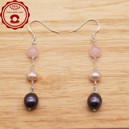 1 pair of stylish 925 silver and Fresh Water Pearl earrings fresh water pearl pendant earrings, ideal for  Valentine's Day holiday gifts, perfect for everyday, wedding, anniversary earrings[EH-2412Purple-01]