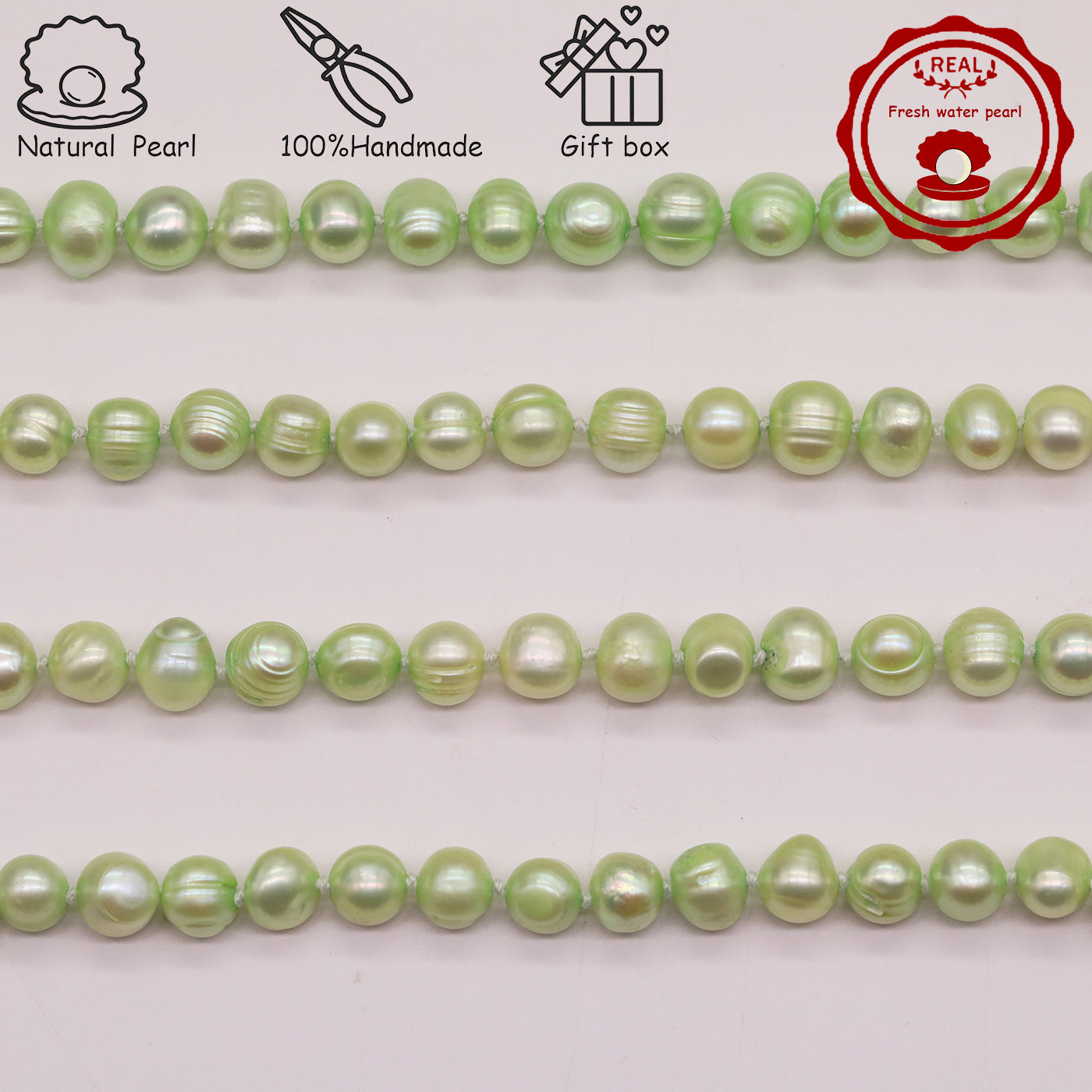 16.9Inch 8-9Mm Luxury Green Natural Freshwater Pearl Necklace, 100% Handmade, Elegant Fashion Jewelry for Him/Her, Suitable for Daily, Party, Wedding, Anniversary, Valentine'S Day, Halloween, Christmas, New Year Gift[NK-XL2501-Green-01]