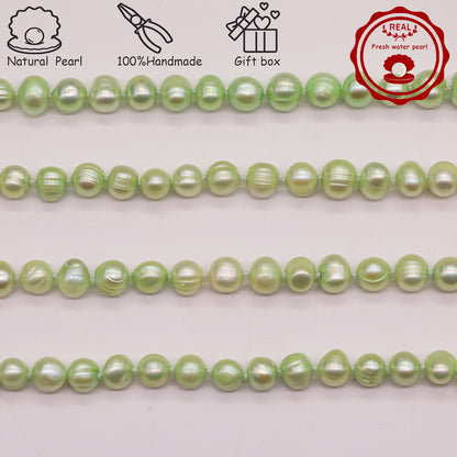 16.9Inch 8-9Mm Luxury Green Natural Freshwater Pearl Necklace, 100% Handmade, Elegant Fashion Jewelry for Him/Her, Suitable for Daily, Party, Wedding, Anniversary, Valentine'S Day, Halloween, Christmas, New Year Gift[NK-XL2501-Green-01]