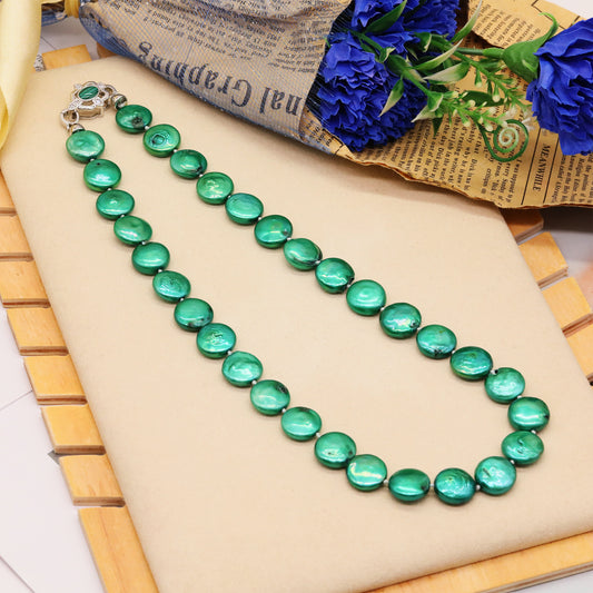 13mm Green Round Freshwater Pearl Necklace Niche Elegant Baroque Freshwater Pearl Necklace, With Gift Box, Suitable For Everyday, Wedding, Party And Festival Wear Luxury Freshwater Pearl Necklace