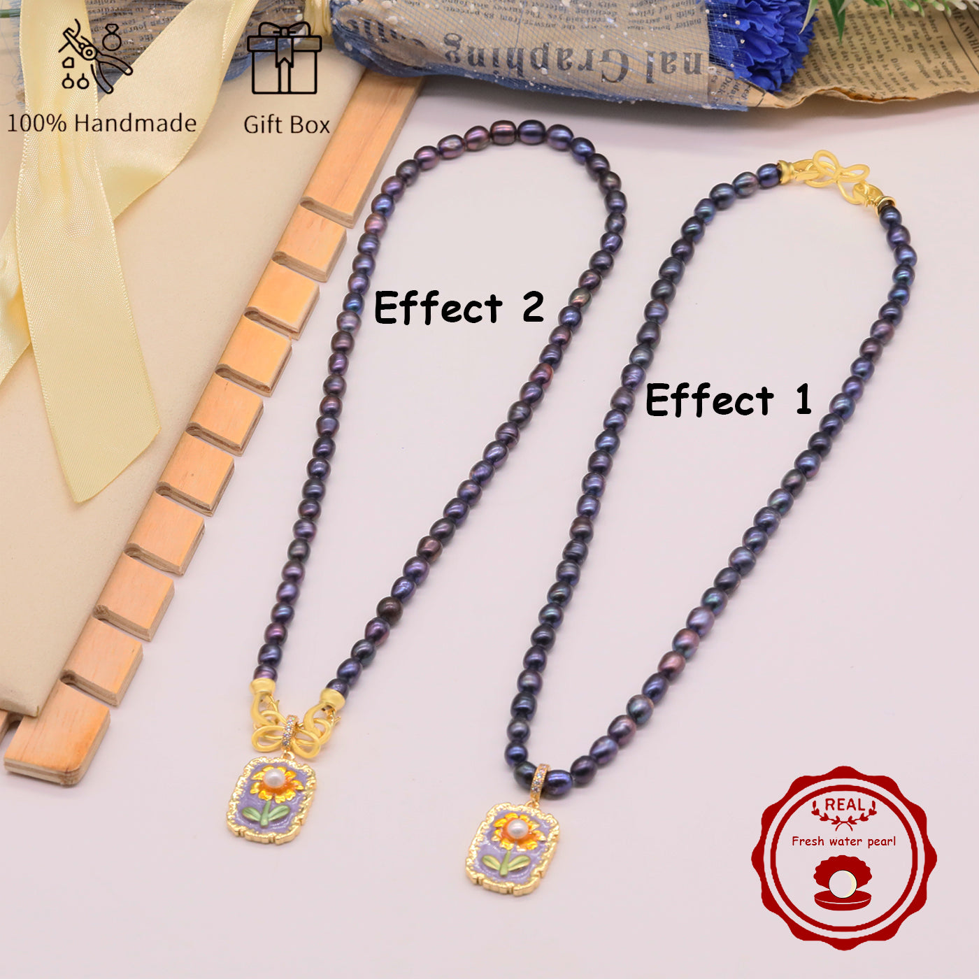 100% Handmade Elegant Freshwater Pearl Pendant Necklace, with Two Ways to Wear, with Fresh Flower Design Inside, Perfect for Mother'S Day, Parties, Daily Gifts, Business, Dinners - Suitable for All Seasons[NK-XL2501-Purple-02]