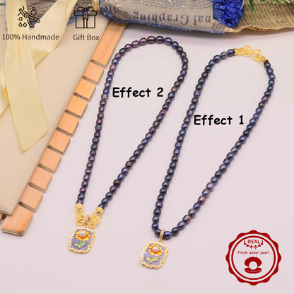 100% Handmade Elegant Freshwater Pearl Pendant Necklace, with Two Ways to Wear, with Fresh Flower Design Inside, Perfect for Mother'S Day, Parties, Daily Gifts, Business, Dinners - Suitable for All Seasons[NK-XL2501-Purple-02]