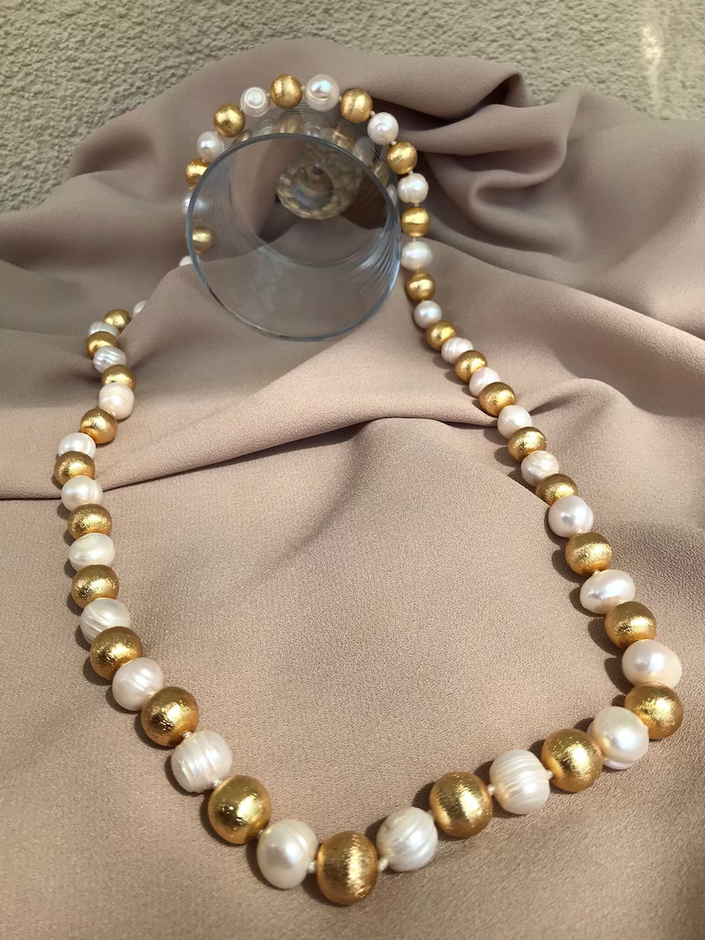 Hand Knitted Pearl Long Necklace