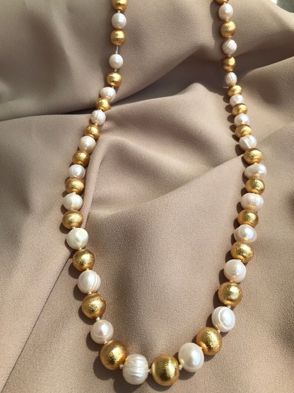 Hand Knitted Pearl Long Necklace