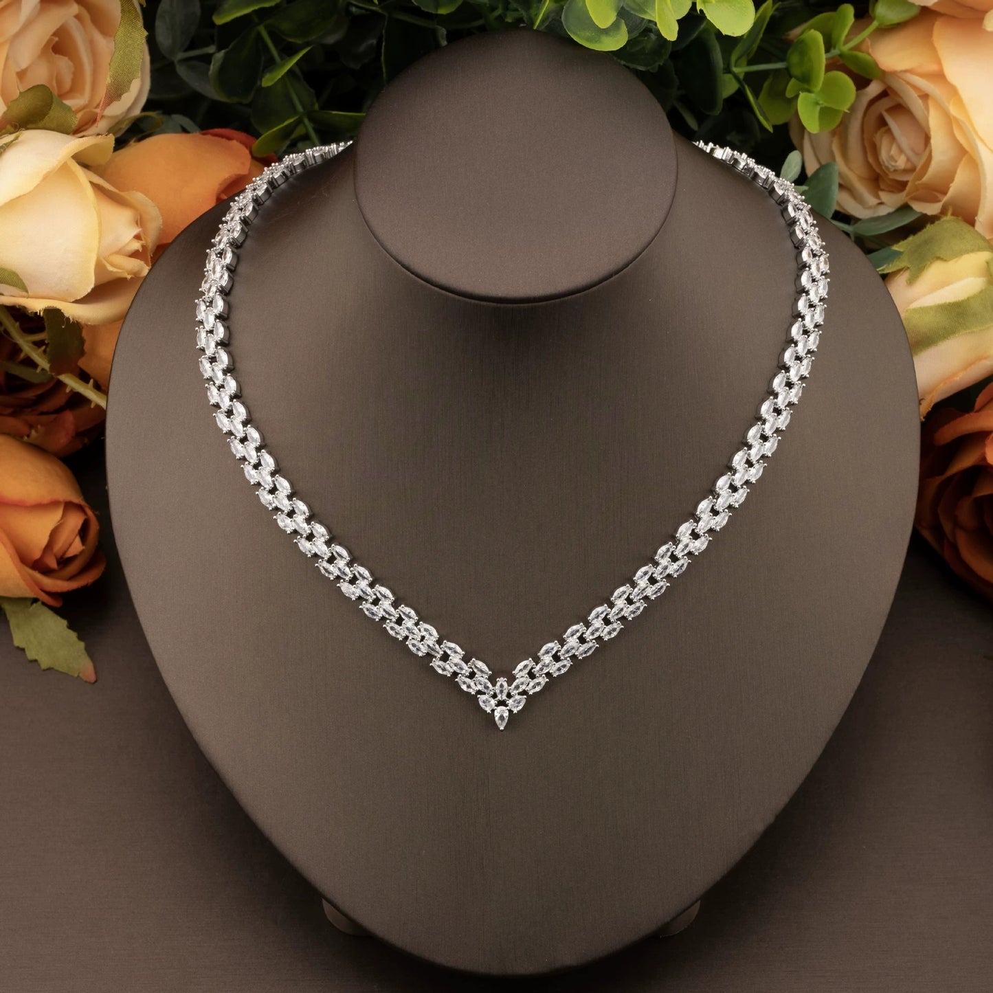 1 elegant set of sparkling cubic zirconia bouquet pendant design jewelry set