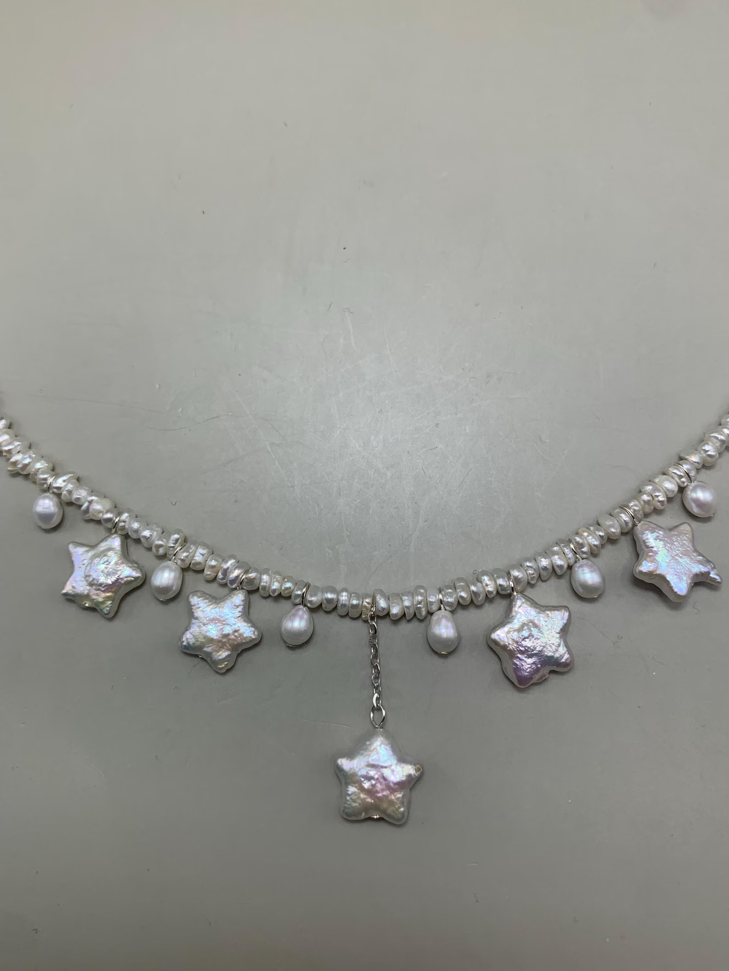Star-themed freshwater baroque pearl necklace, designed with three different Pearl,sterling silver