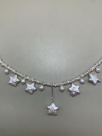 Star-themed freshwater baroque pearl necklace, designed with three different Pearl,sterling silver