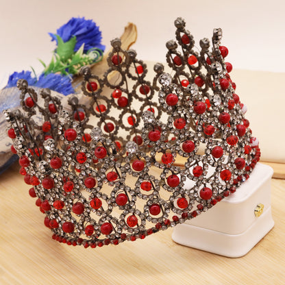 3.93inch Long Round Red Bead Crown Unique Princess Crown Queen Crown, suitable for everyday, festival and party