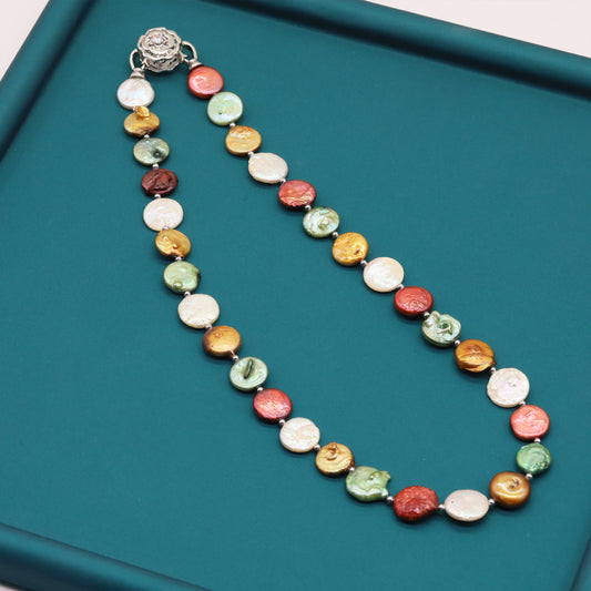Elegant Handmade 12mm Multicolor Freshwater Freshwater Pearls Necklace, 18.9" Long with Unique Clasp & Gift Box - Perfect for Casual Attire, Weddings, and Parties, Freshwater Pearls Jewelry