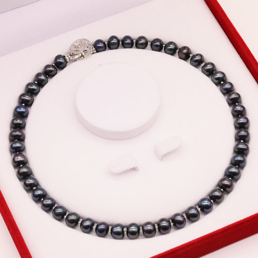 10mm Natural Black Freshwater Pearl necklace Creative Simple 17.7inch long freshwater pearl necklace for everyday wear and special occasions, including gift boxes【XL-2502Black-02S】