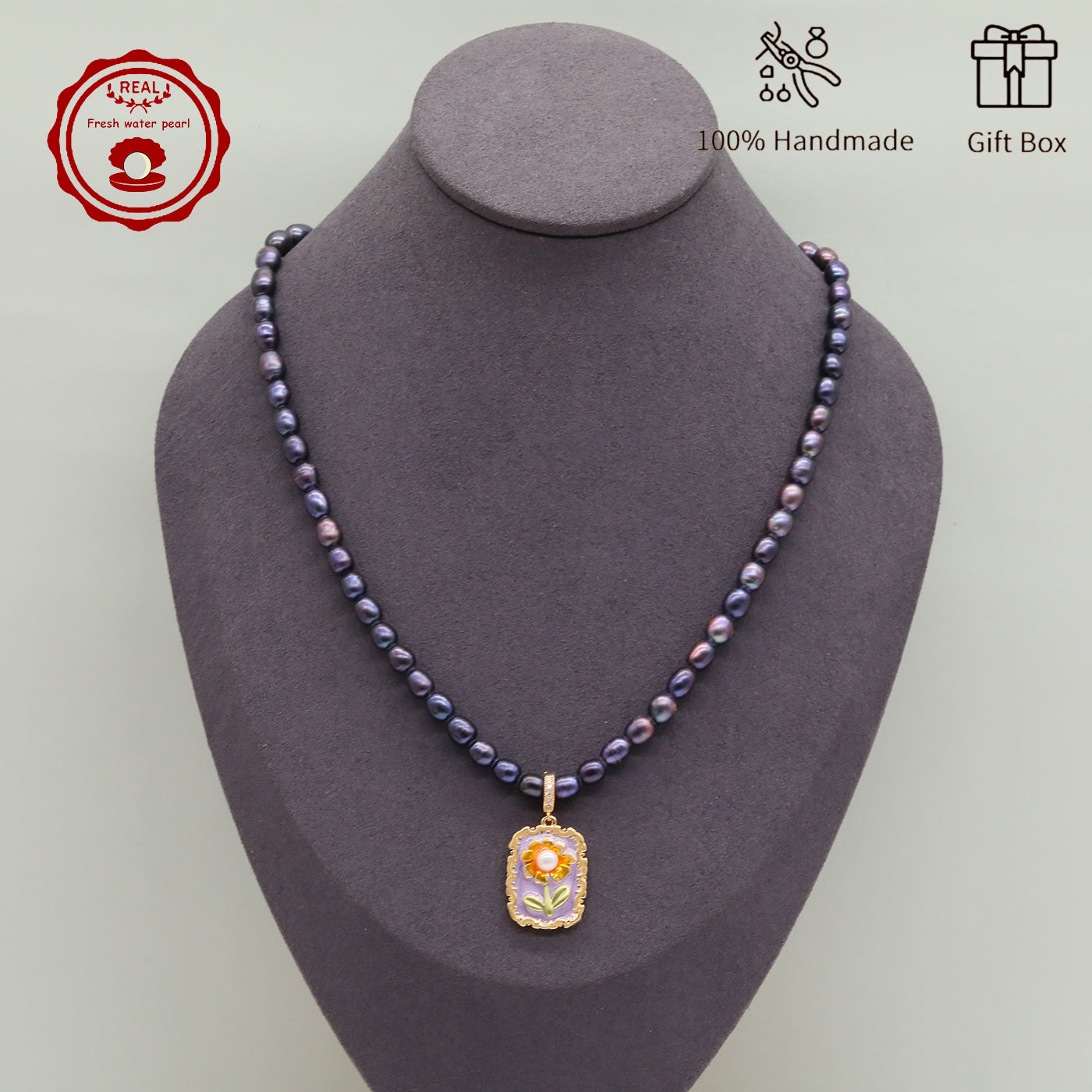 100% Handmade Elegant Freshwater Pearl Pendant Necklace, with Two Ways to Wear, with Fresh Flower Design Inside, Perfect for Mother'S Day, Parties, Daily Gifts, Business, Dinners - Suitable for All Seasons[NK-XL2501-Purple-02]