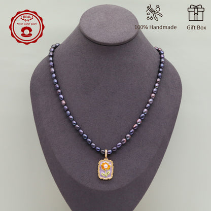 100% Handmade Elegant Freshwater Pearl Pendant Necklace, with Two Ways to Wear, with Fresh Flower Design Inside, Perfect for Mother'S Day, Parties, Daily Gifts, Business, Dinners - Suitable for All Seasons[NK-XL2501-Purple-02]