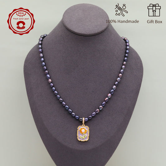 100% Handmade Elegant Freshwater Pearl Pendant Necklace, with Two Ways to Wear, with Fresh Flower Design Inside, Perfect for Mother'S Day, Parties, Daily Gifts, Business, Dinners - Suitable for All Seasons[NK-XL2501-Purple-02]