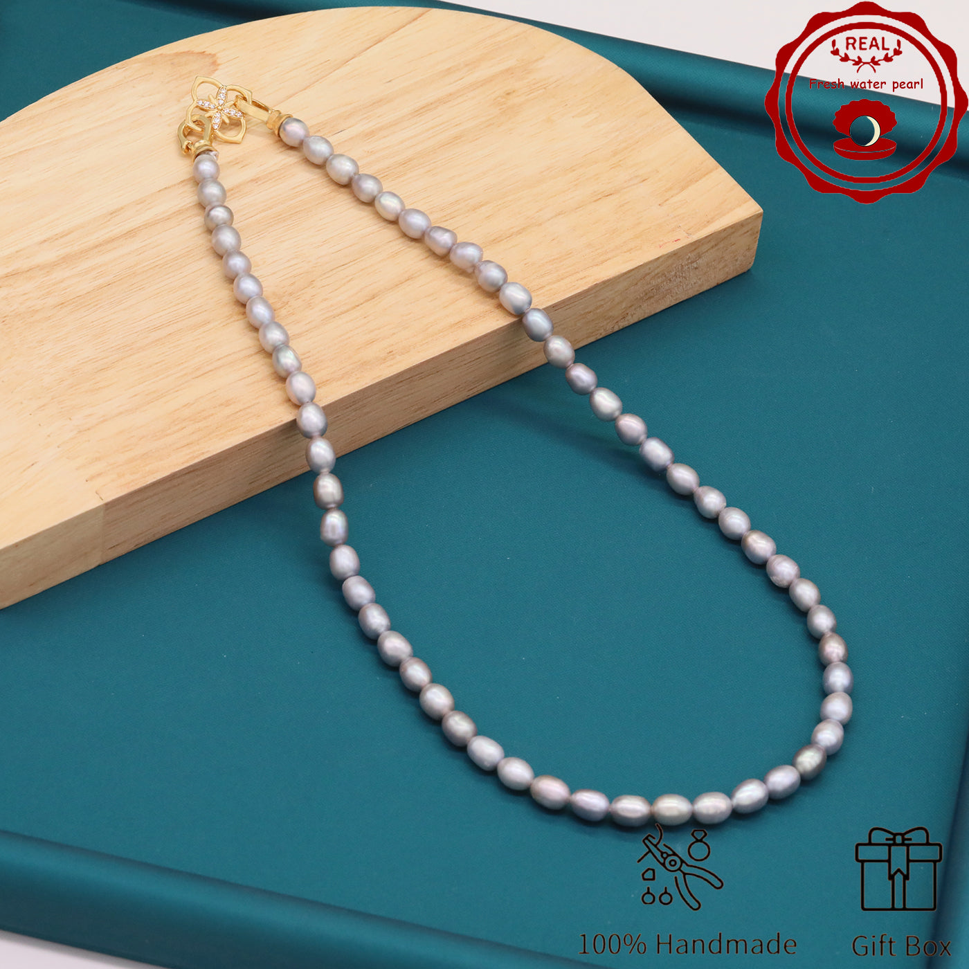 Elegant Handcrafted Gray Freshwater Pearl Necklace with Golden-Embellished Butterfly Clasp, Perfect for Daily Wear & Special Occasions, Includes Gift Box[NK-XL2501silver-02]