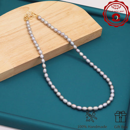 Elegant Handcrafted Gray Freshwater Pearl Necklace with Golden-Embellished Butterfly Clasp, Perfect for Daily Wear & Special Occasions, Includes Gift Box[NK-XL2501silver-02]